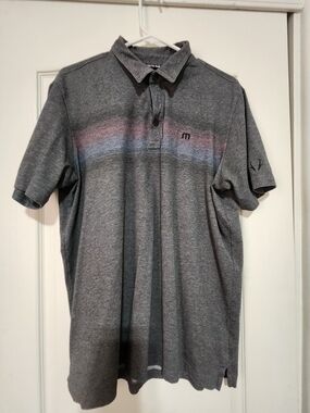 Travis Mathew Men’s Gray Polo Shirt with Subtle Stripe